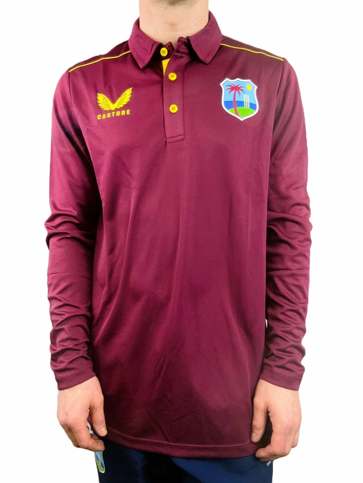 Castore Mens West Indies Cricket Long Sleeve Polo / BNWT / Maroon / RRP £50