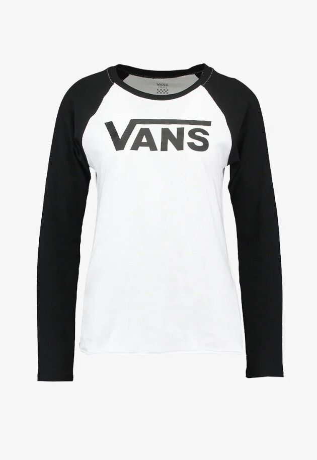 Vans Womens Flying V Logo Long Sleeve Raglan T-Shirt / White Black / RRP £28