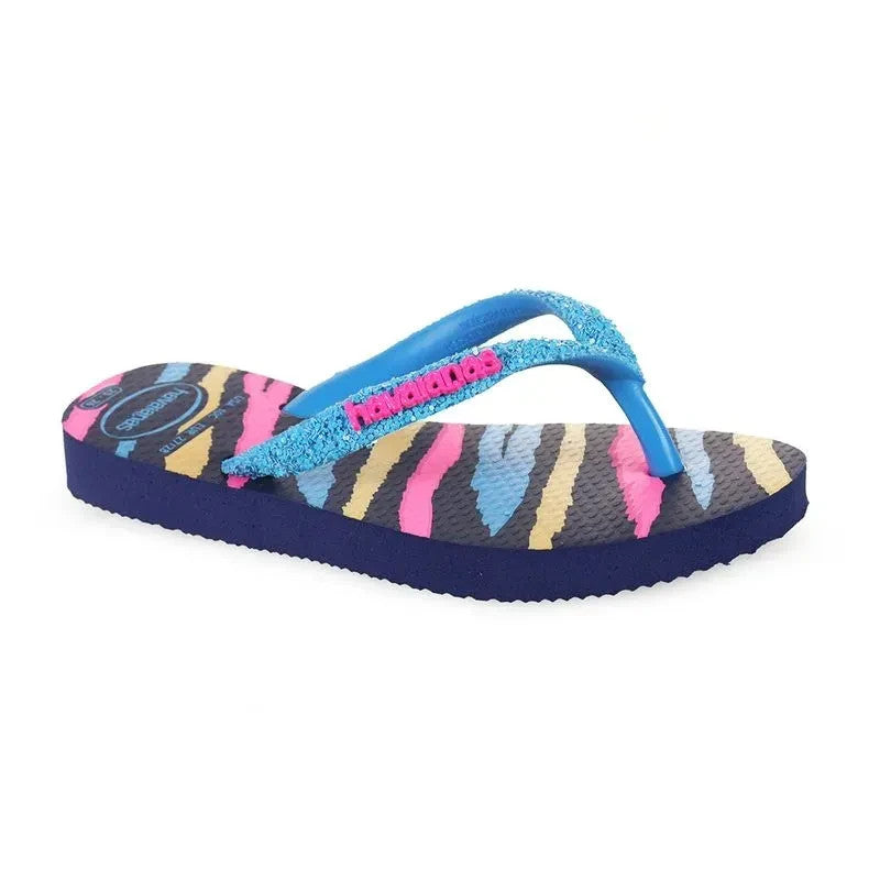 Havaianas Girls Flip Flops / Black Blue Zebra / RRP £25