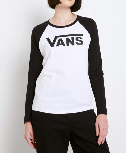 Vans Womens Flying V Logo Long Sleeve Raglan T-Shirt / White Black / RRP £28