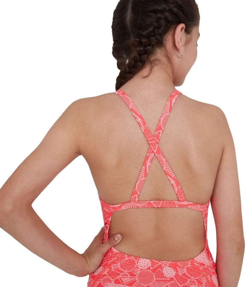 Speedo Girls Dazzlegeo Endurance+ Swimsuit / Coral Pink / RRP £17