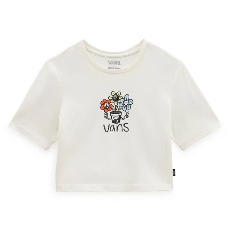 Vans Women's Peace Pot Marshmallow Cropped T-Shirt / White / RRP £30