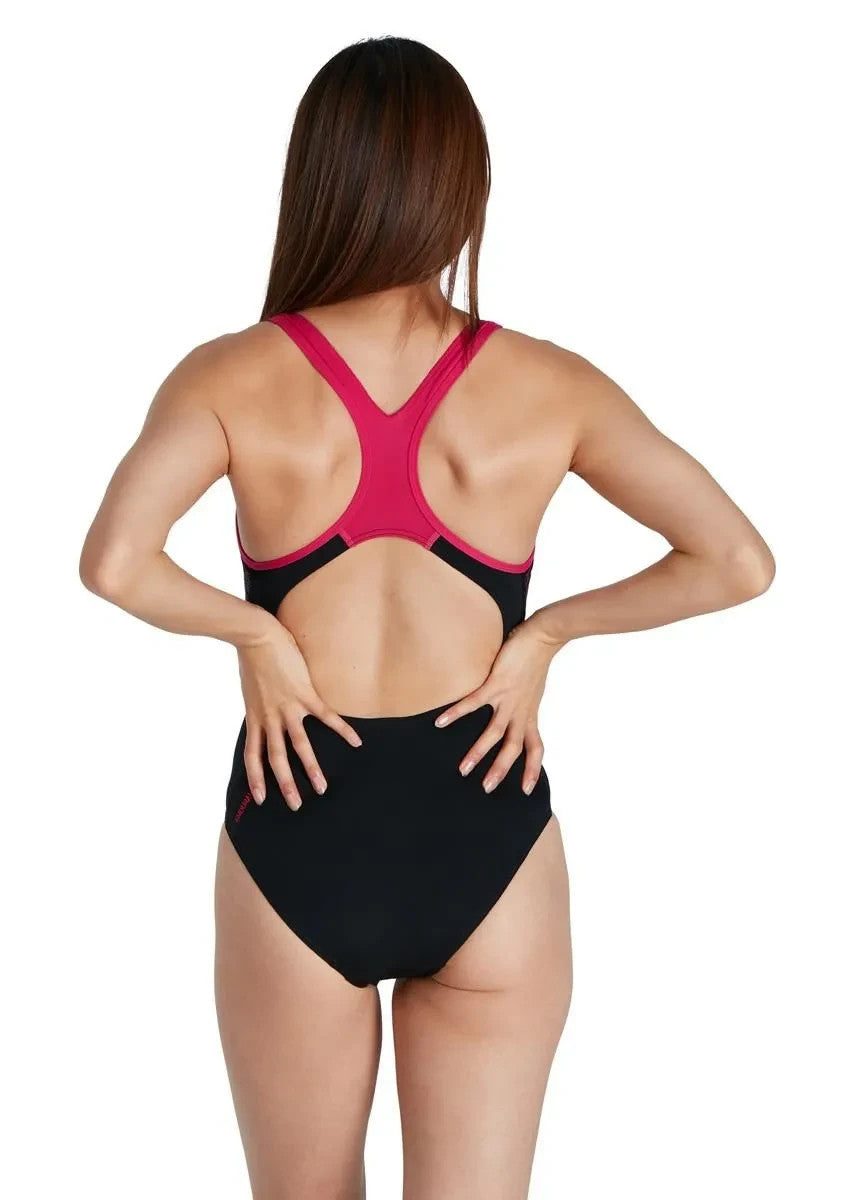 Speedo Women's Black Pink Swimsuit / Plastisol Laneback / RRP £42