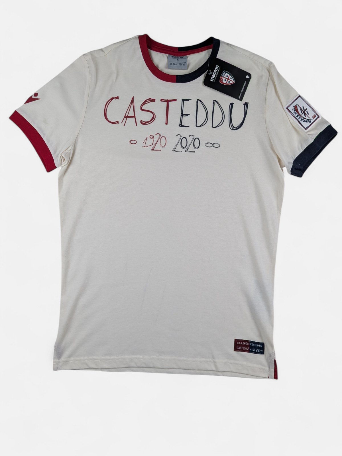 Macron Mens 2019-20 Cagliari 100th Anniversary Fan Tee / BNWT / White / RRP £35