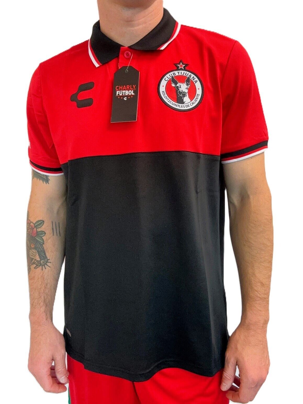 Charly Club Tijuana Football Polo Shirt / Black Red / RRP £30