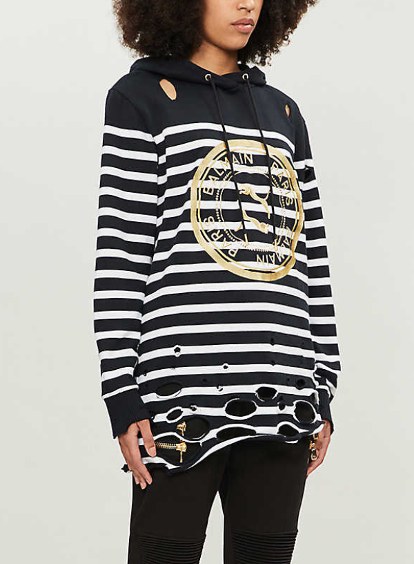 Puma X Balmain Women's Distressed Striped Hoodie / BNWT / Puma Black / RRP £400