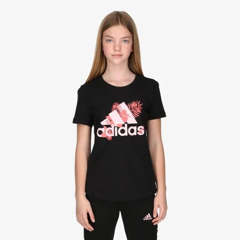Adidas Girls Tropical Logo T-Shirt / Black / RRP £16