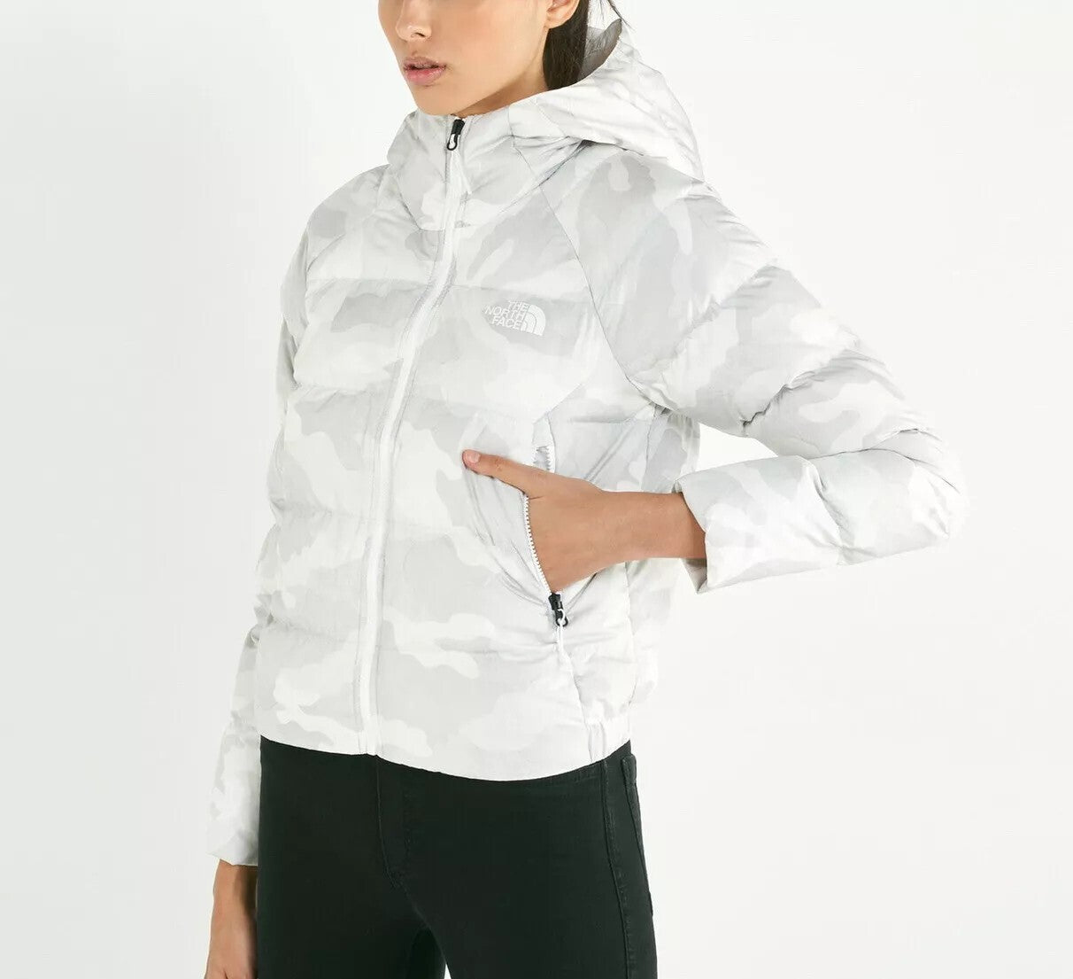 The North Face Womens Hyalite Down Hooded Puffer / White Camo / RRP £235