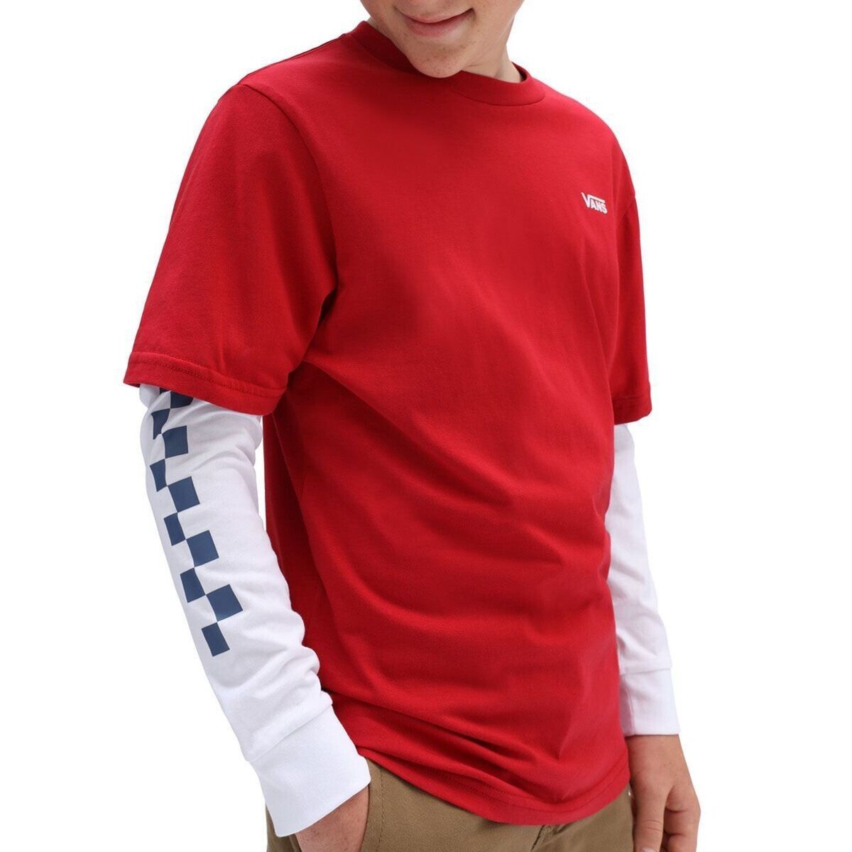 Vans Kids By Long Check Twofer T-Shirt / Chilli Pepper / RRP £30