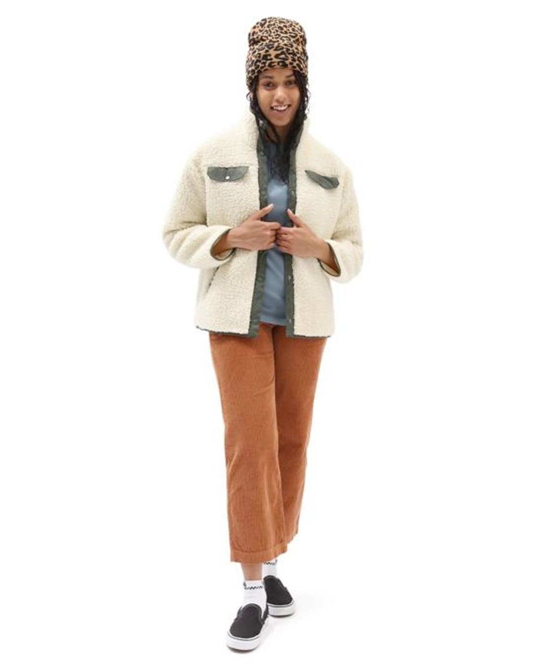 Vans Womens Dreaming Sherpa Jacket / Bone White Olive / RRP £120