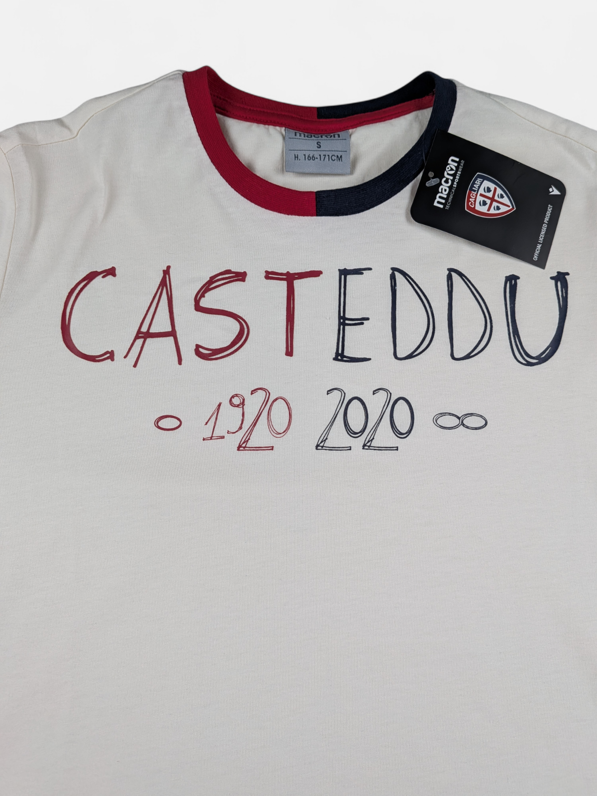 Macron Mens 2019-20 Cagliari 100th Anniversary Fan Tee / BNWT / White / RRP £35
