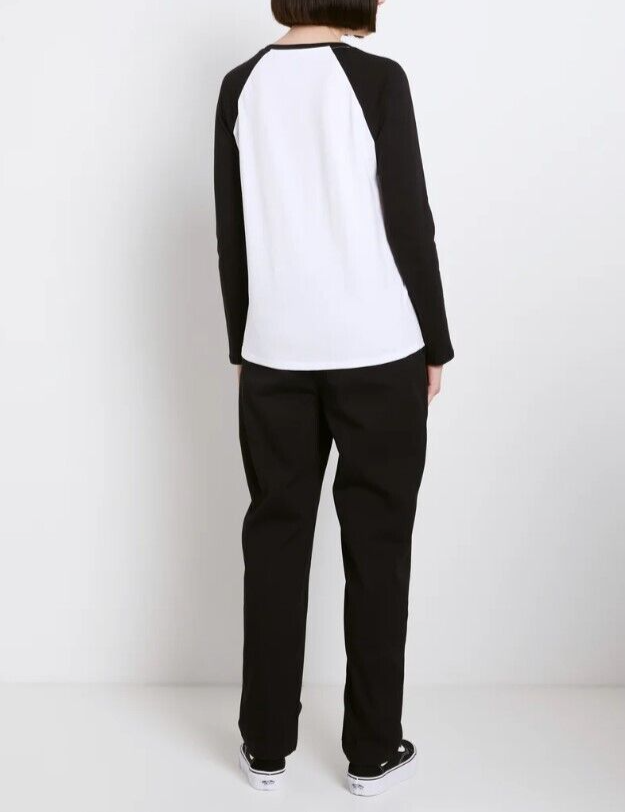 Vans Womens Flying V Logo Long Sleeve Raglan T-Shirt / White Black / RRP £28