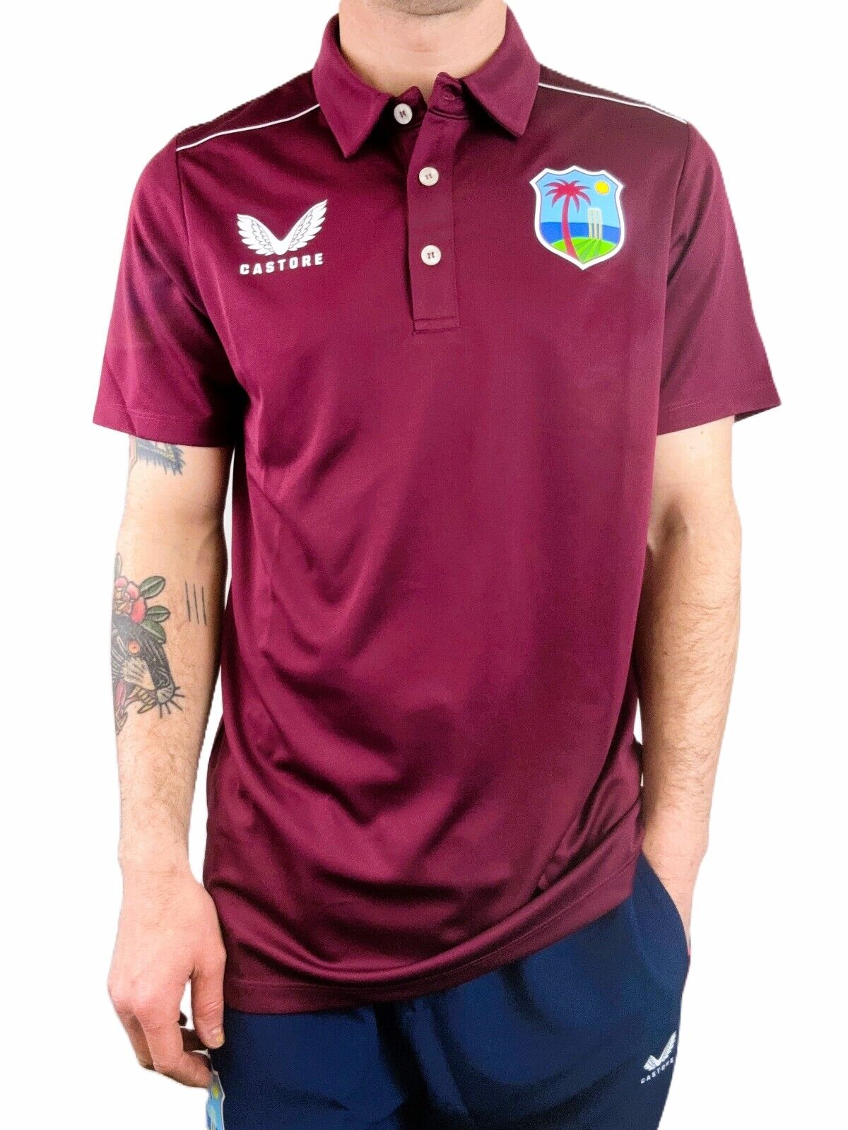 Castore Mens West Indies Cricket Polo Shirt / Maroon / RRP £45