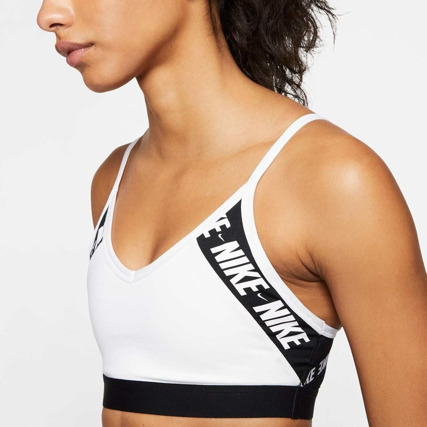 Nike Women's Indy Logo Sports Bra / White Black / Gym Fitness / RRP £30