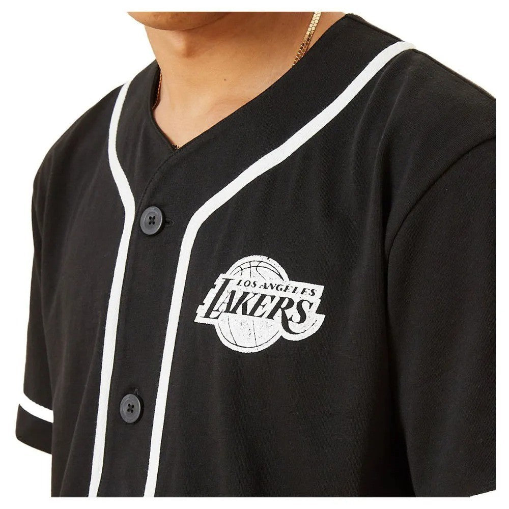 New Era Mens LA Lakers Distressed Logo Baseball Jersey / Black White / RRP £65
