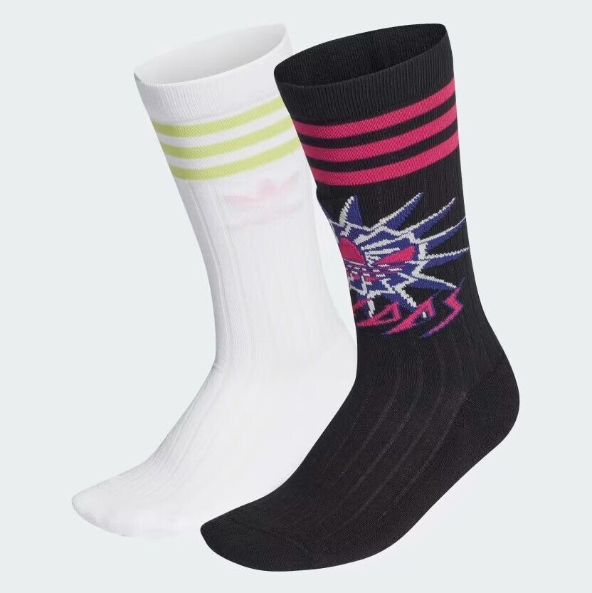 Adidas Womens Graphic Crew Sock / White Lime Black Pink / RRP £16