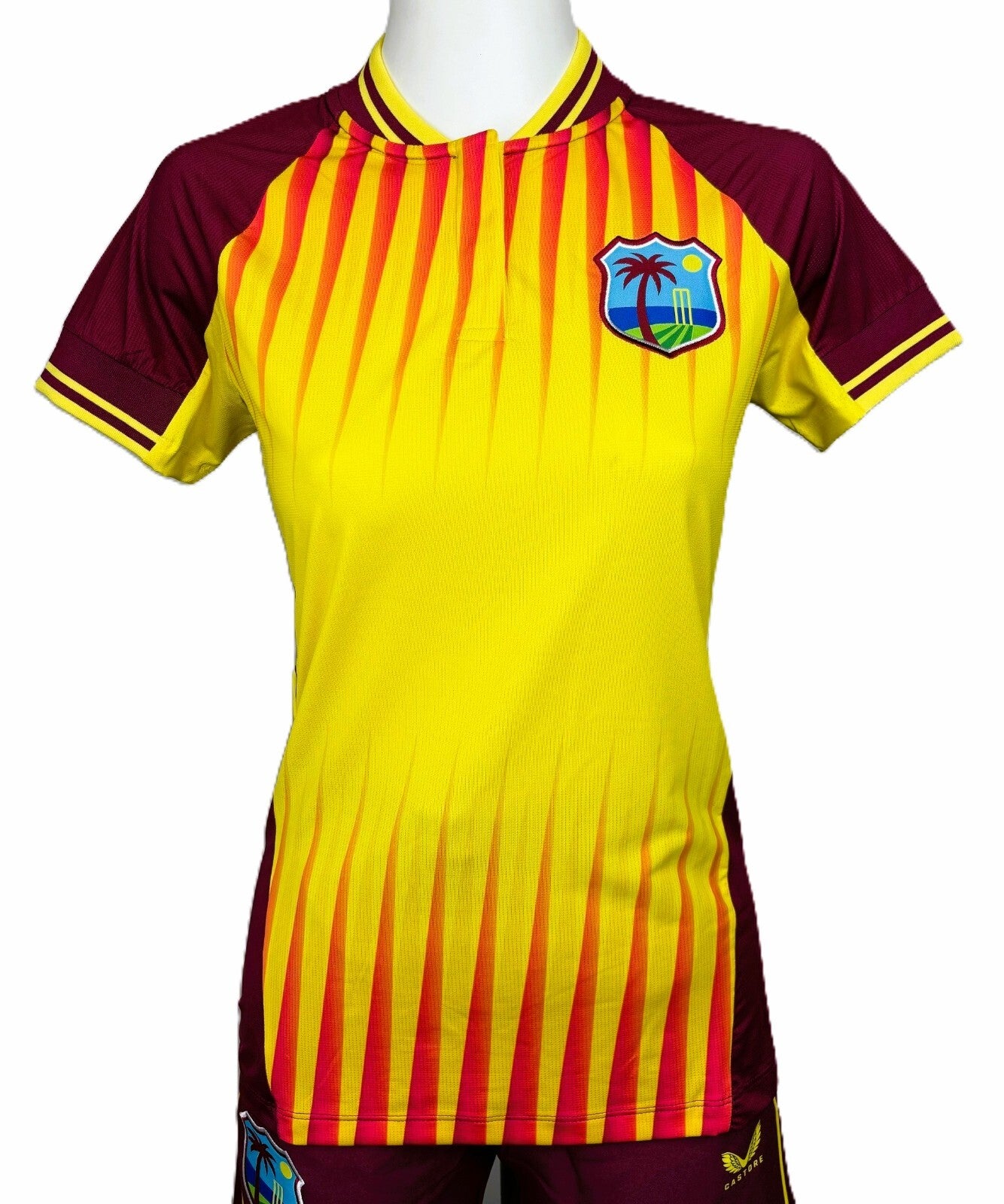 Castore Womens T20 Cricket SS Playing Shirt / BNWT / Yellow Maroon / RRP £60