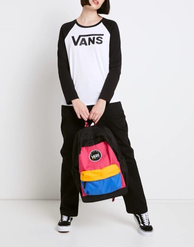 Vans Womens Flying V Logo Long Sleeve Raglan T-Shirt / White Black / RRP £28