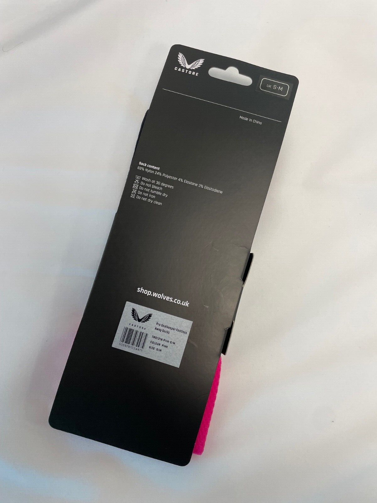 Castore Mens Wolves Player Issue Football Sleeve Socks / Pink / RRP £20