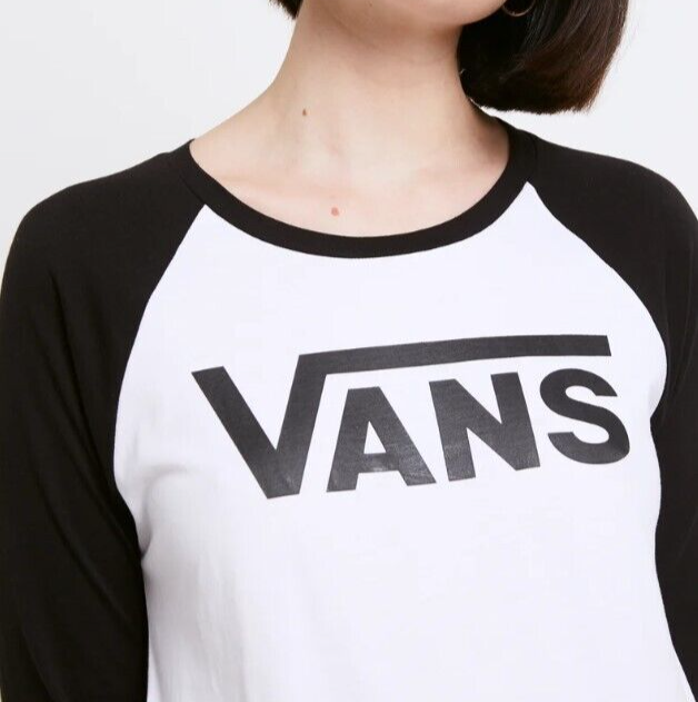 Vans Womens Flying V Logo Long Sleeve Raglan T-Shirt / White Black / RRP £28