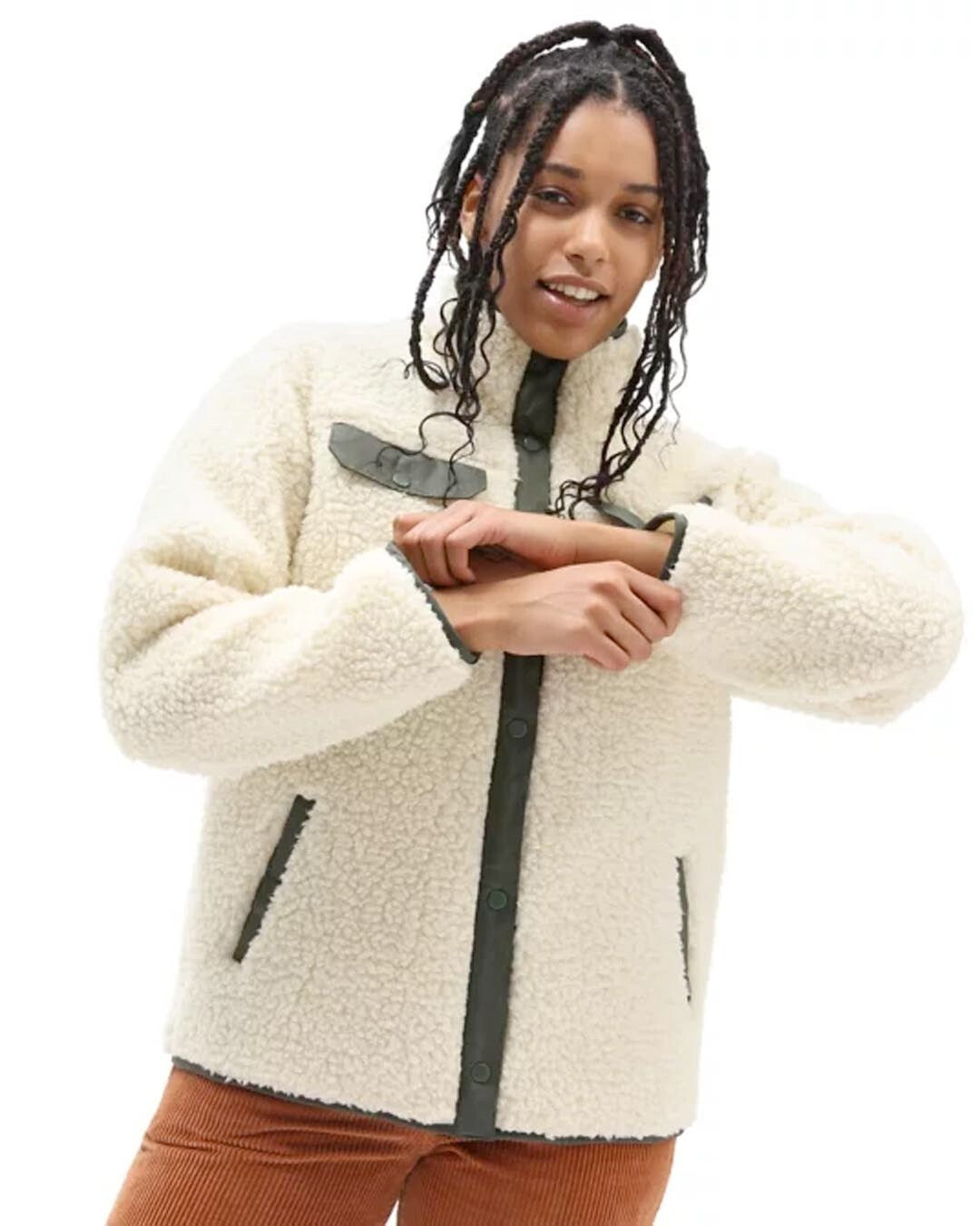 Vans Womens Dreaming Sherpa Jacket / Bone White Olive / RRP £120