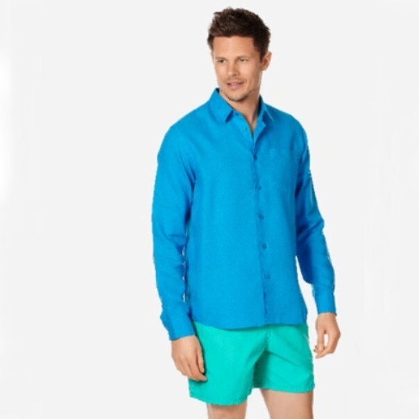 Vilebrequin Mens Linen Shirt / Caroubis / Hawaii Blue / RRP £185
