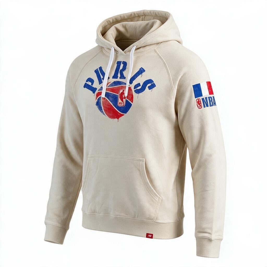 NBA Paris Velvet Mens Hoodie / Navy, Ivory / RRP £90