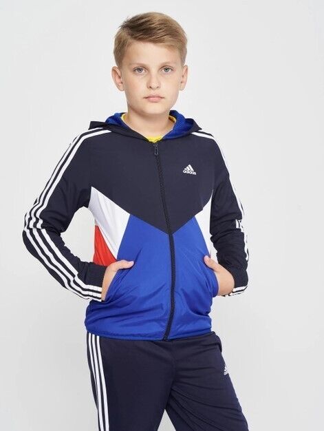 Adidas Kids Colour Block Windbreaker Jacket / Navy Blue White Red / RRP £47