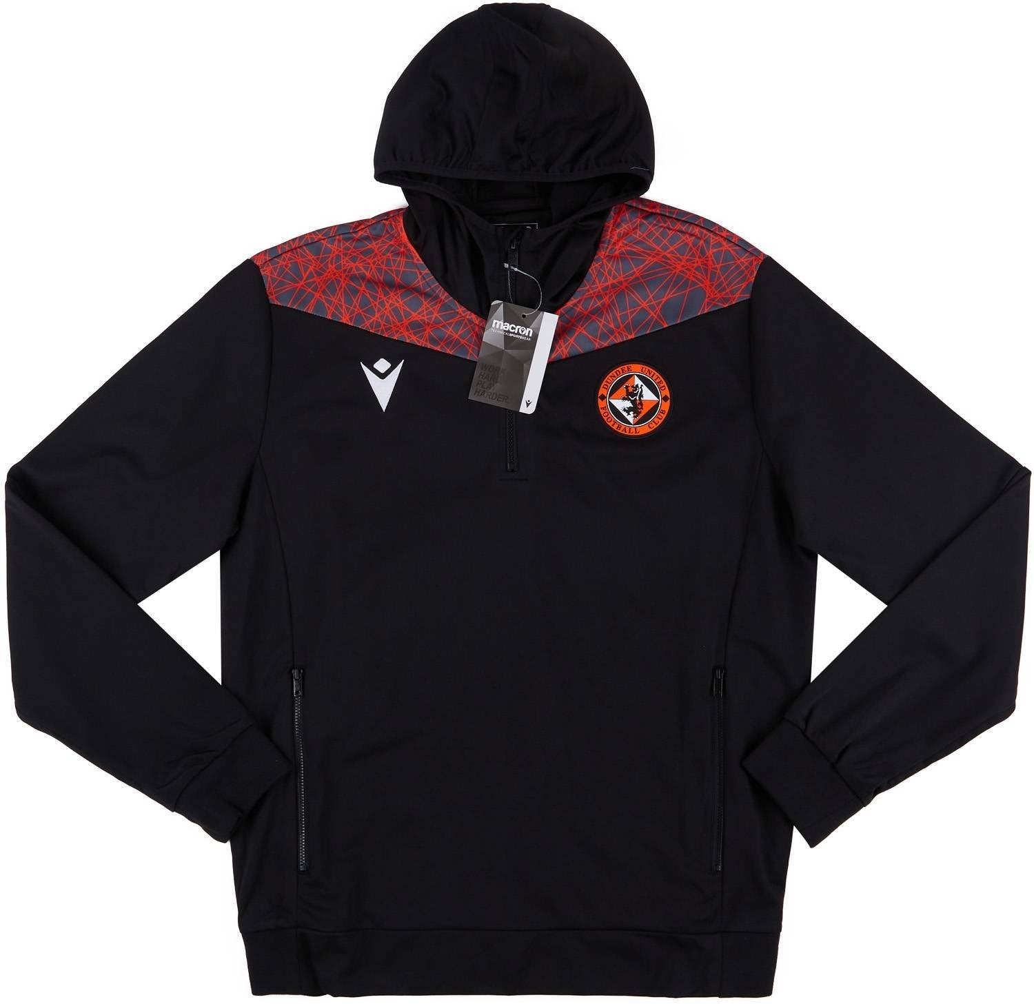 Macron Mens 2020-21 Dundee United Hooded 1/4 Zip Training Top/Black/ RRP £29.99