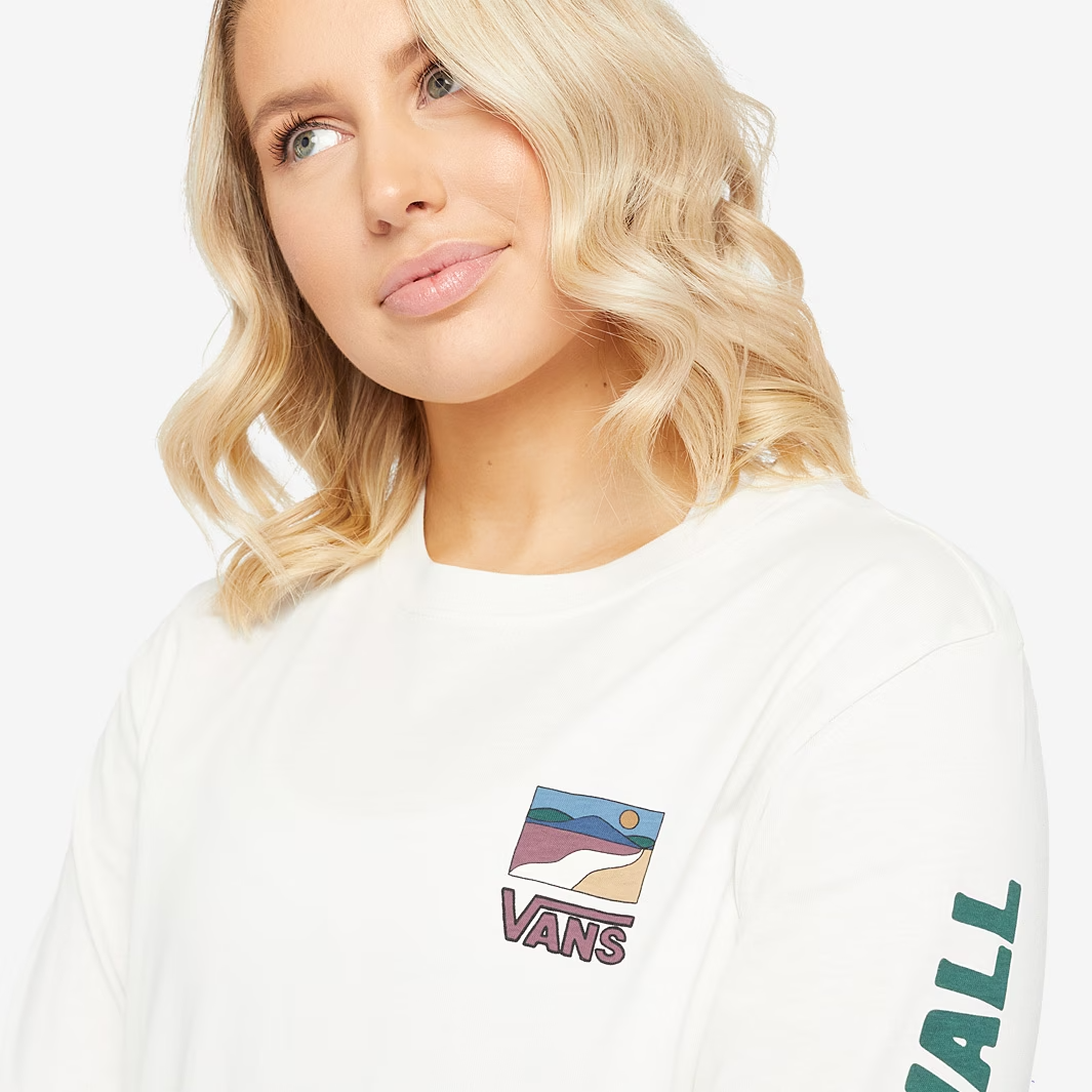Vans Womens Long Sleeve Sun Trail Logo T-Shirt / Off White / RRP £47
