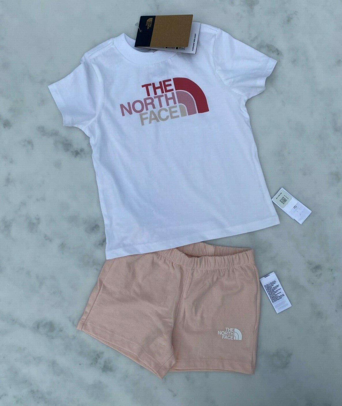 The North Face Toddler Cotton Summer T-Shirt and Short Set White Pink / RRP £35
