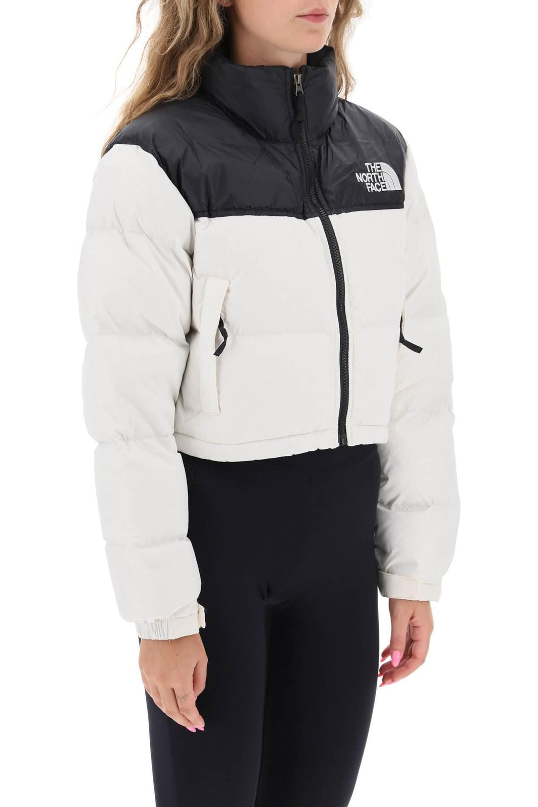 The North Face Womens Nuptse Short Puffer Jacket / White Black / RRP £290