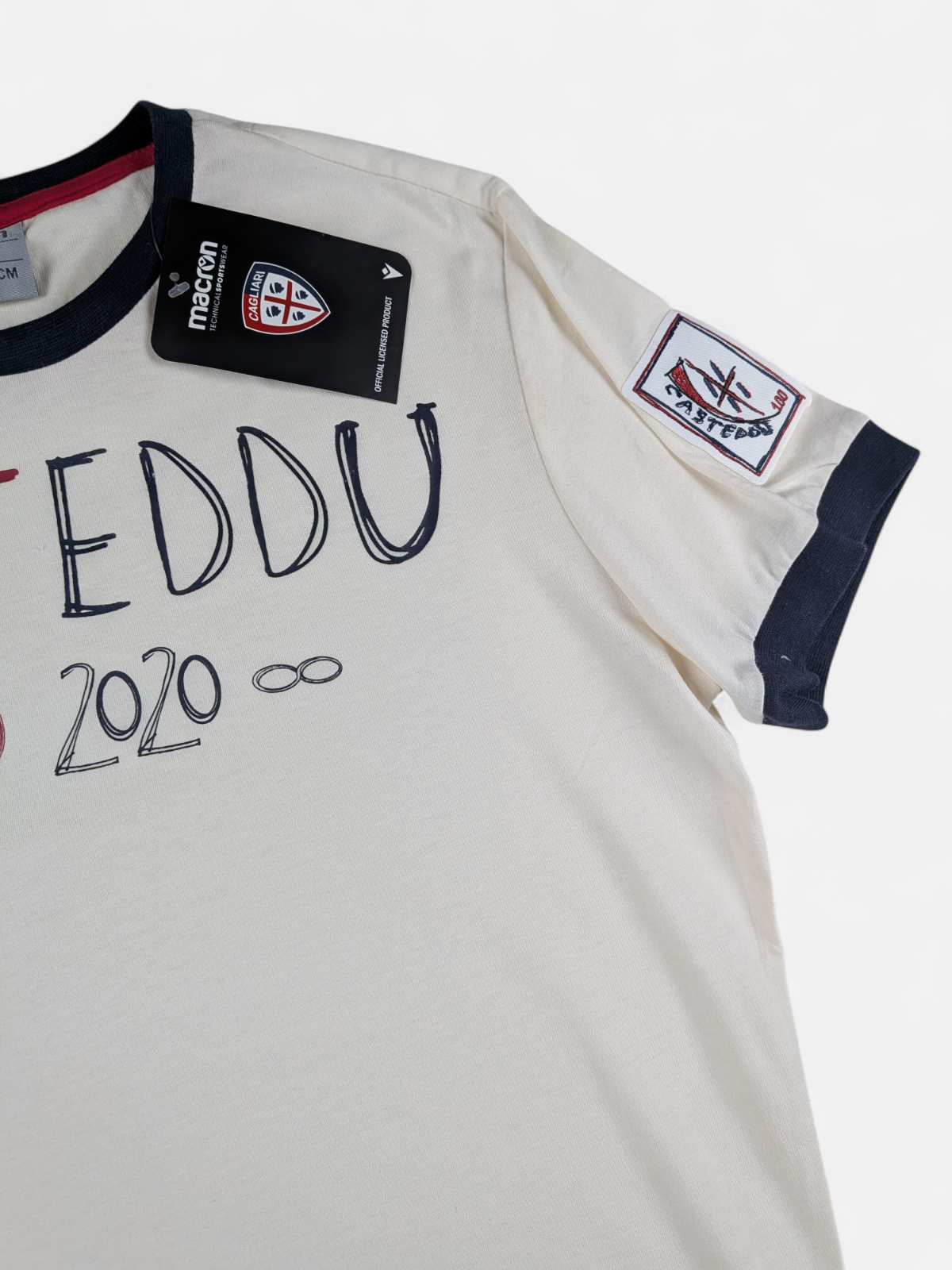 Macron Mens 2019-20 Cagliari 100th Anniversary Fan Tee / BNWT / White / RRP £35