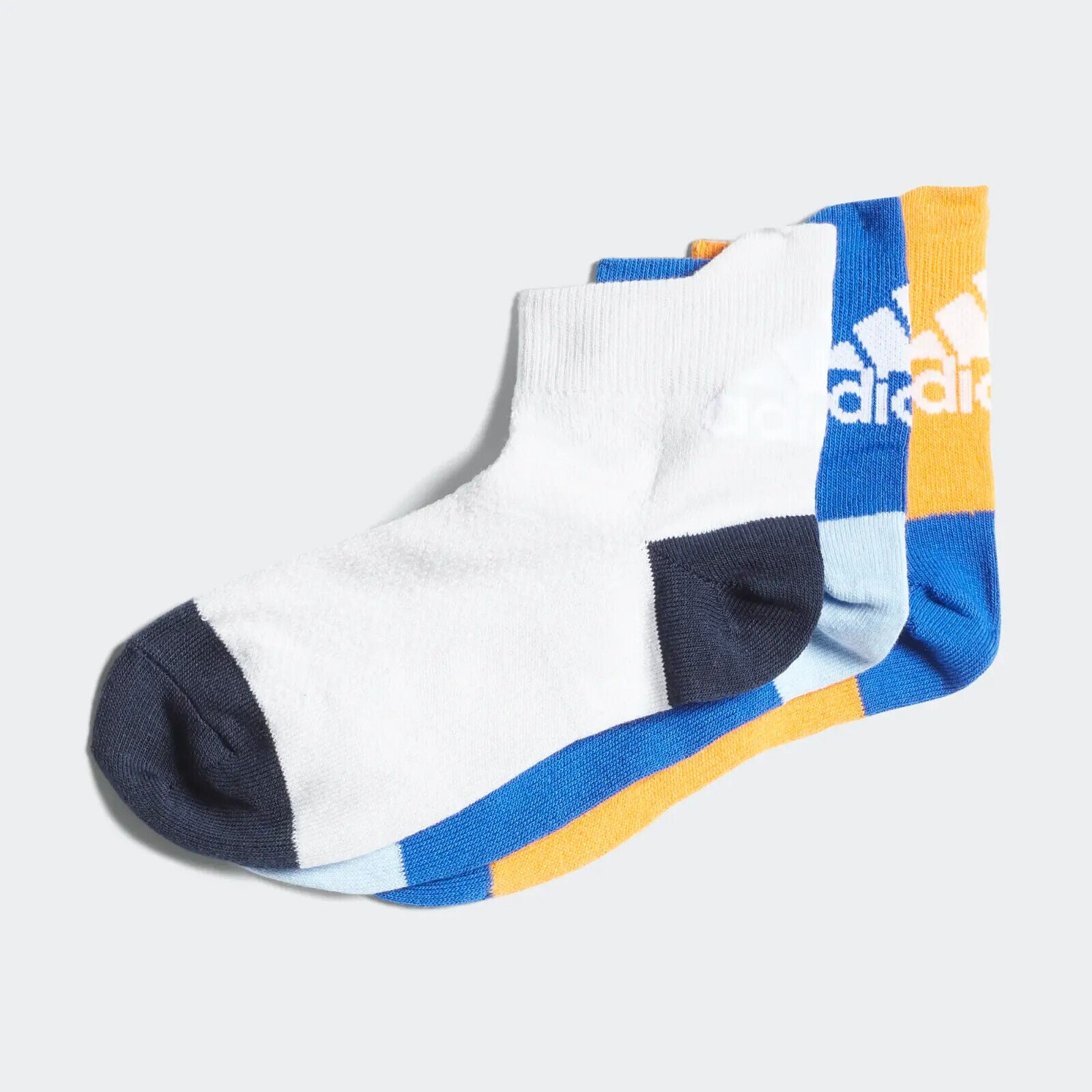 Adidas Kids 3 Pack Ankle Socks / Blue Orange Grey / RRP £11