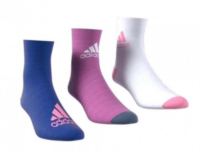 Adidas Toddler Girls 3 Pack Crew Socks / White Pink Blue / RRP £12
