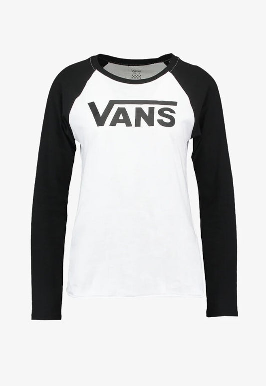 Vans Womens Flying V Logo Long Sleeve Raglan T-Shirt / White Black / RRP £28