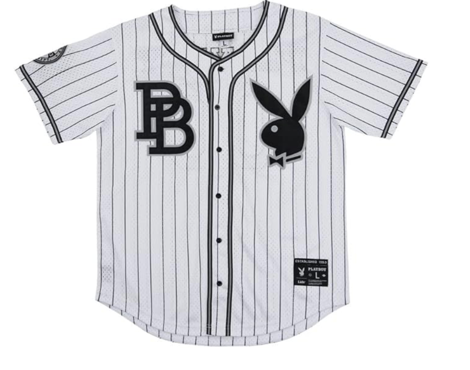 Playboy Mens Mesh Button Down Jersey / White/Black / RRP £35