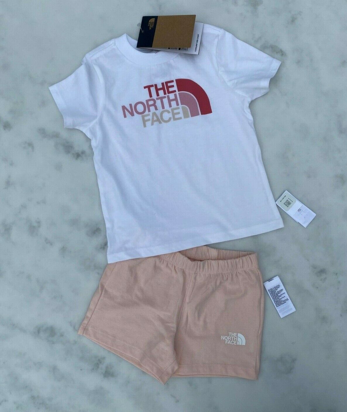 The North Face Toddler Cotton Summer T-Shirt and Short Set White Pink / RRP £35
