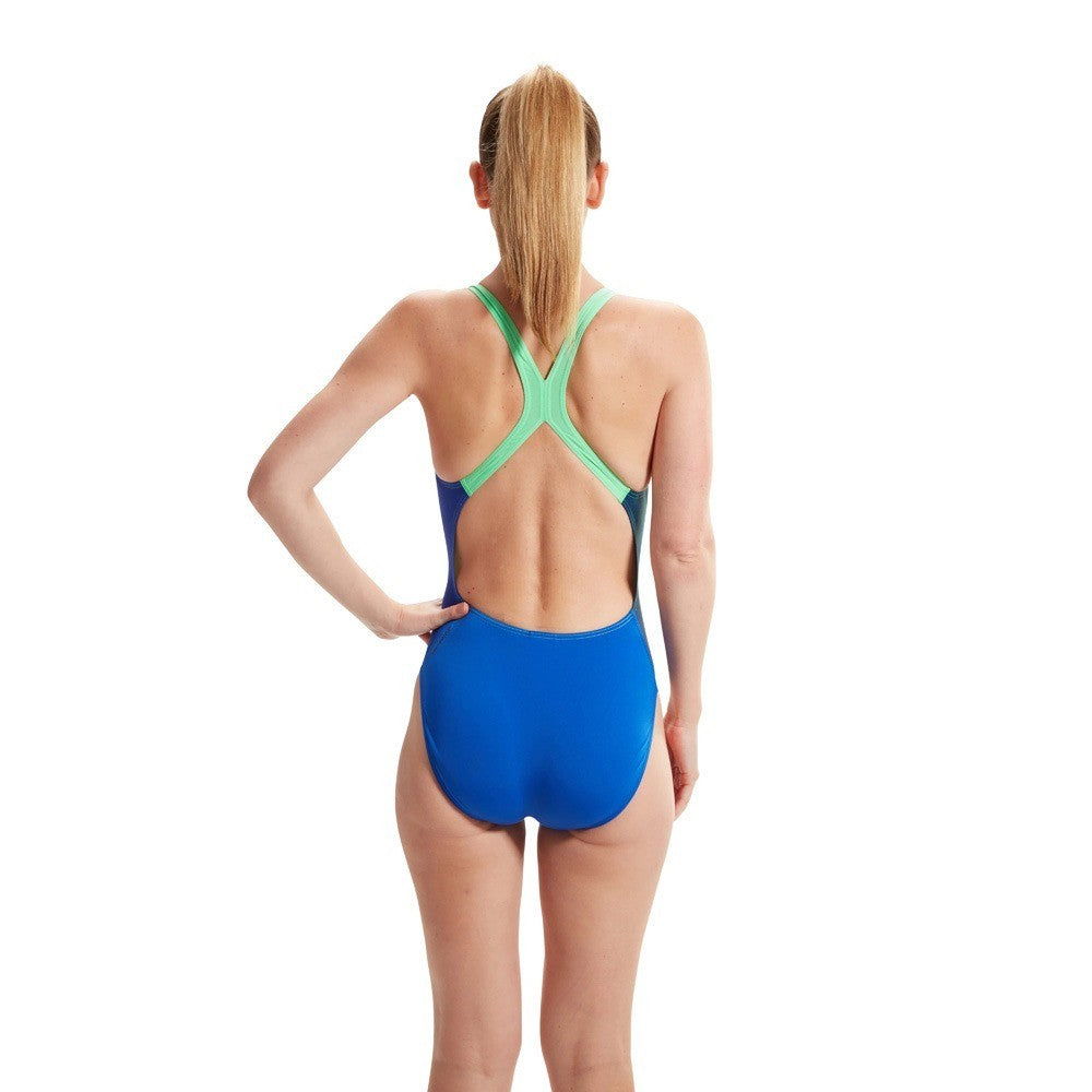 Speedo Women's Placement Powerback Swimsuit / Green Cobalt / RRP £38