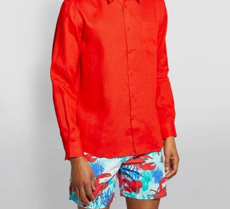 Vilebrequin Mens Linen Shirt / Caroubis / Red / RRP £185