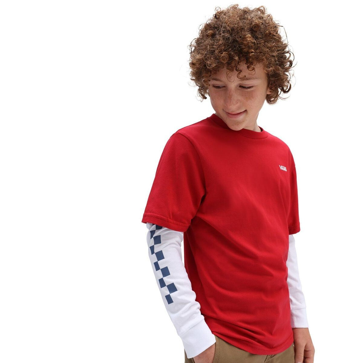 Vans Kids By Long Check Twofer T-Shirt / Chilli Pepper / RRP £30