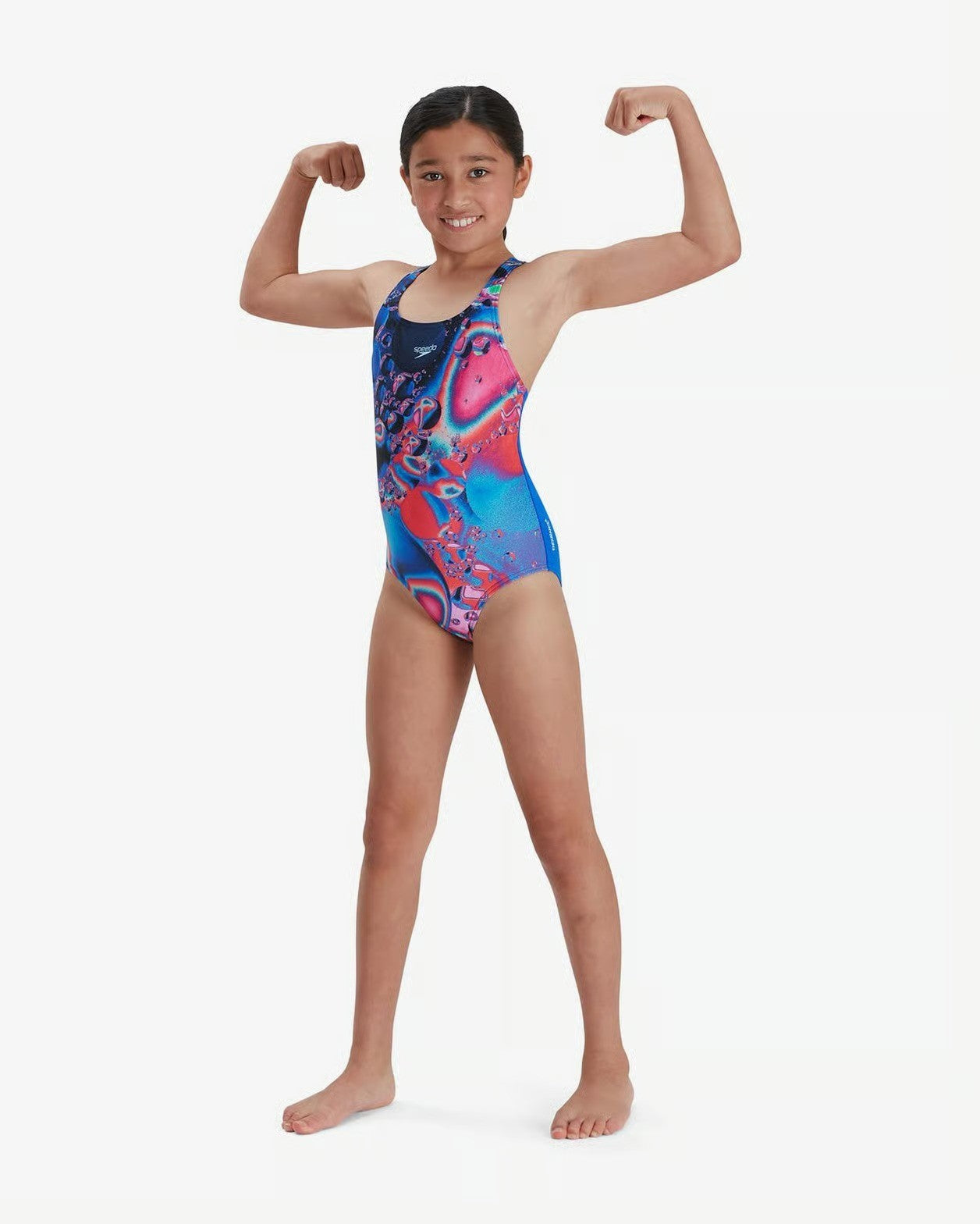 Speedo Girls Digital Placement Allover Medalist Swimsuit / Pink Blue / RRP £19