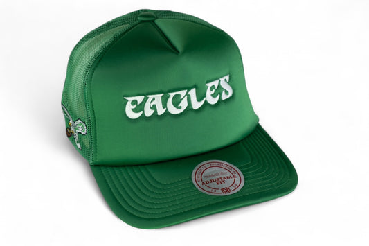 Mitchell and Ness Philadelphia Eagles NFL Satin Trucker Cap / Green / RRP £29