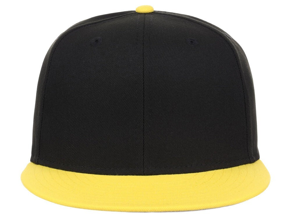 Unisex Plain Full Court Fitted Hat / Black Yellow / £22