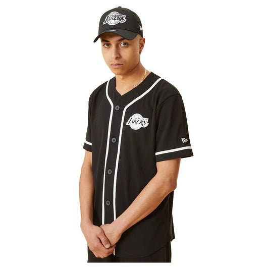 New Era Mens LA Lakers Distressed Logo Baseball Jersey / Black White / RRP £65