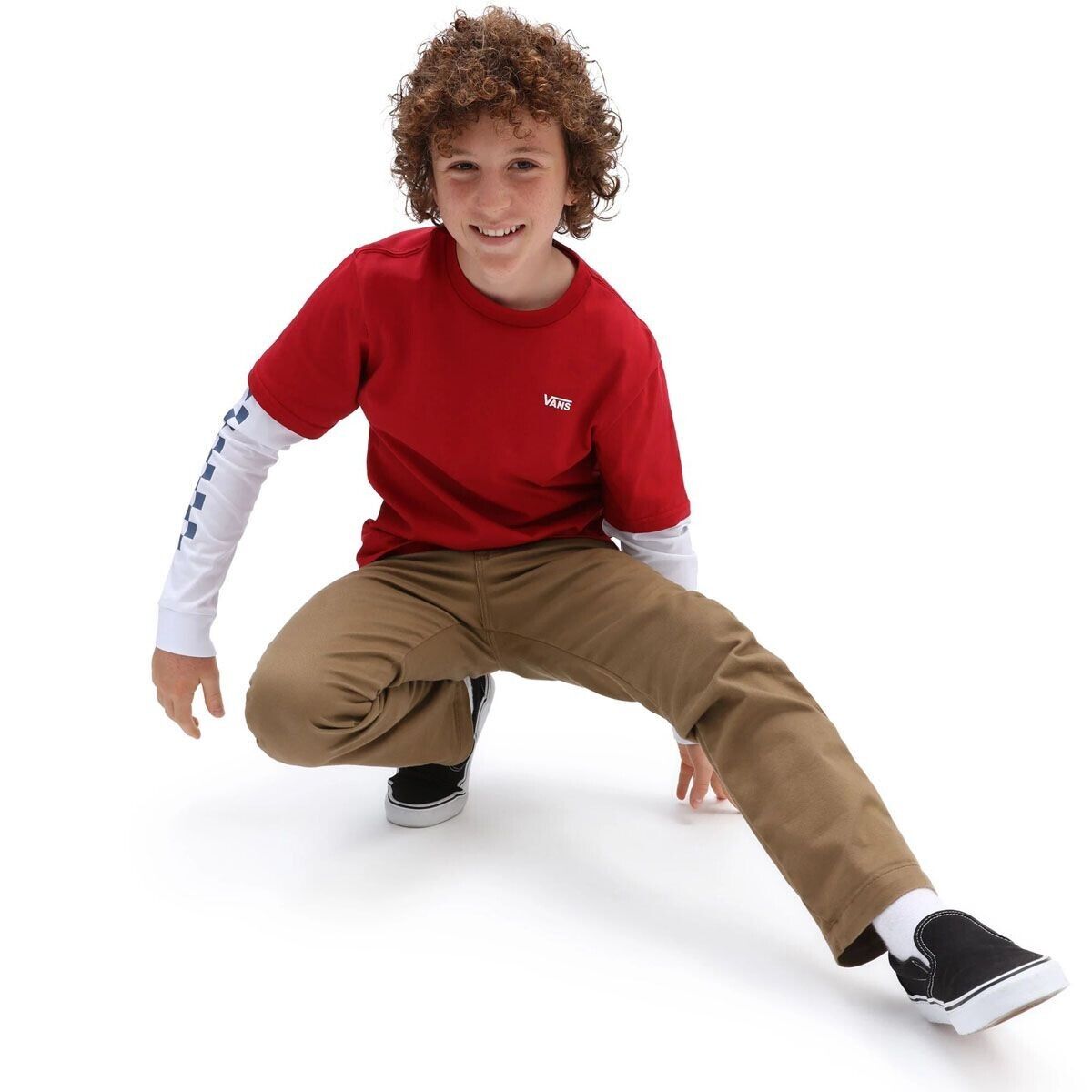 Vans Kids By Long Check Twofer T-Shirt / Chilli Pepper / RRP £30