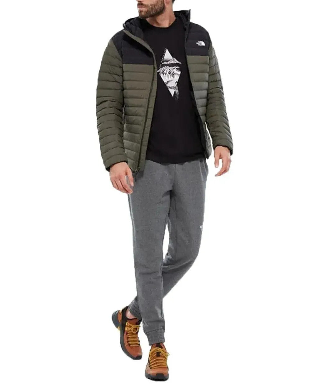 The North Face Men's Stretch Down Hooded Puffer Jacket / Green Black / RRP £260