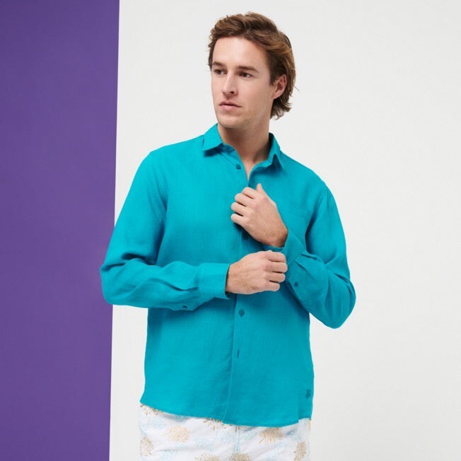 Vilebrequin Mens Linen Shirt / Caroubis / Horizon Blue / RRP £185