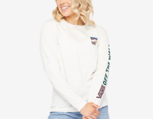 Vans Womens Long Sleeve Sun Trail Logo T-Shirt / Off White / RRP £47