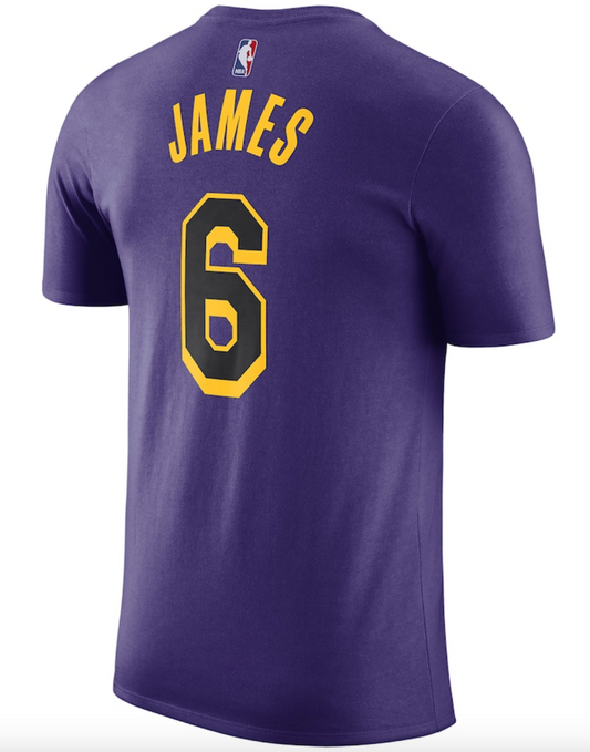 Nike Los Angeles Lakers NBA Statement Lebron James #6 T-Shirt / Purple / £33